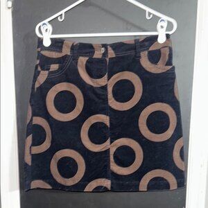 Boden Velvet Black Brown Circle A-Line Mini Skirt Size: 12R Length: 18”